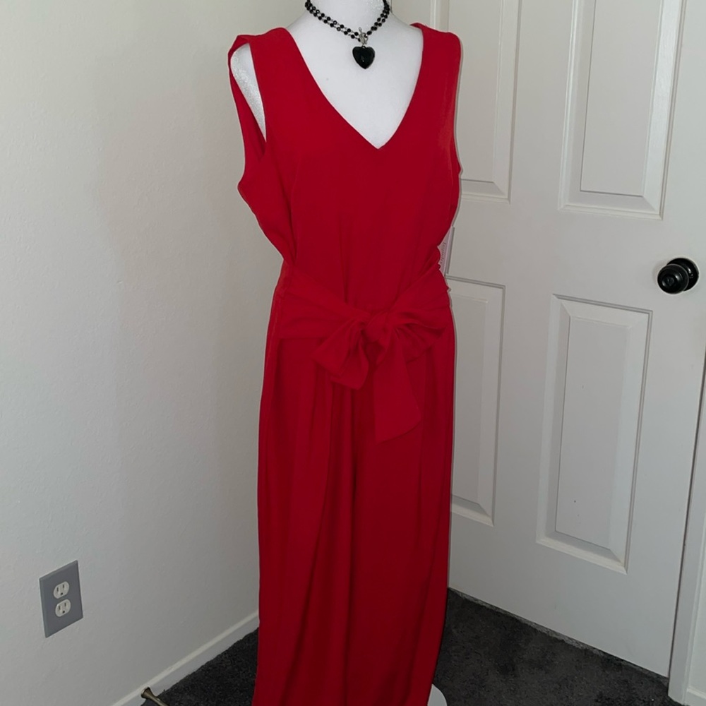 Laundry by Shelli Segal Wide Leg Belted Jumpsuit, Poppy Red, Size 16 New w/Tag